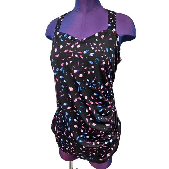 Swim 365‎ One Piece Swimsuit Black with Multi Color Polka Dots Size 18 Plus - Picture 1 of 10